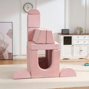 English Elm 14 Piece Modular Foam Play Couch Building Set for Toddlers Playroom Bedroom Pink W3523P450225