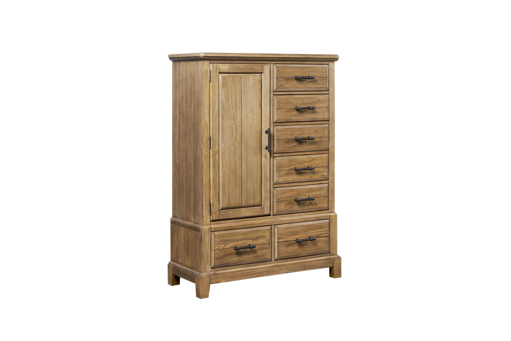 English Elm Gentleman's Elm Chest in Caramel Finish — Solid Wood & MDF, 8-Drawer + Cabinet Storage, Industrial Hardware B2699P353074