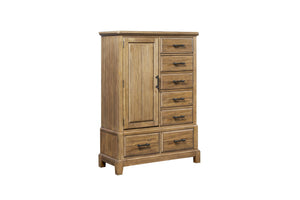 English Elm Gentleman's Elm Chest in Caramel Finish — Solid Wood & MDF, 8-Drawer + Cabinet Storage, Industrial Hardware B2699P353074