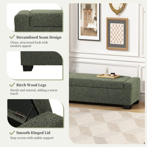English Elm 50" Rectangular Storage Ottoman Bench Textured Fabric Birch Legs Hinged Lid Entryway 74862.00