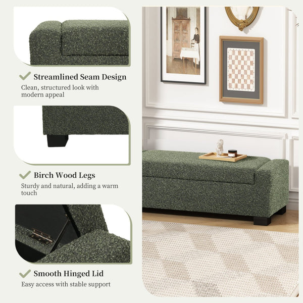 English Elm 50" Rectangular Storage Ottoman Bench Textured Fabric Birch Legs Hinged Lid Entryway 74862.00