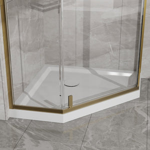 English Elm Goodyo Neo-angle Corner Shower Enclosure Gold Frame Tempered Glass with Acrylic Base W1223S00042