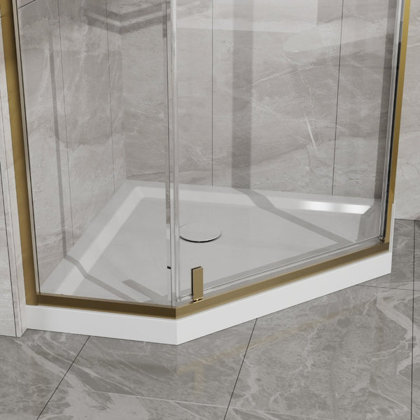 English Elm Goodyo Neo-angle Corner Shower Enclosure Gold Frame Tempered Glass with Acrylic Base W1223S00042