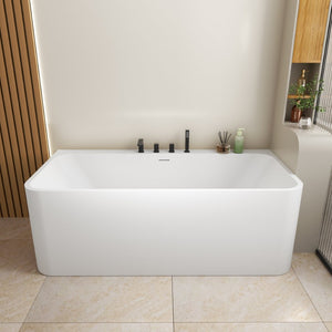 English Elm 63 Inch Freestanding Stone Resin Soaking Tub Oval Matte White Spa Bathroom W3034P280349