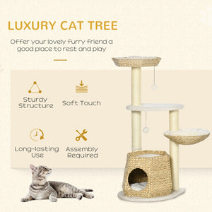 English Elm Pawhut Multi-level Indoor Cat Tree with Sisal Posts Condo Hammock and Hanging Toy W2225P217053
