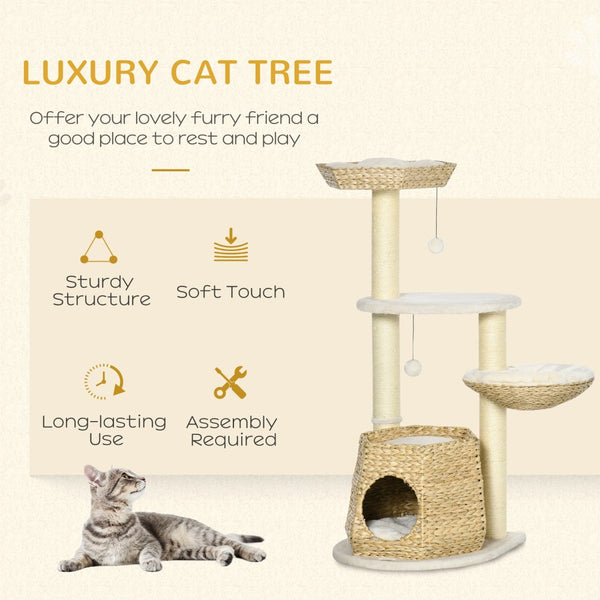 English Elm Pawhut Multi-level Indoor Cat Tree with Sisal Posts Condo Hammock and Hanging Toy W2225P217053