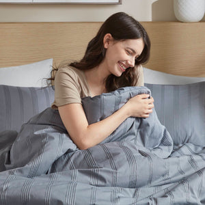 English Elm 7-piece Queen Comforter Set Woven Stripe Polyester Bedding for Neutral Minimalist Rooms Grey B035P463197