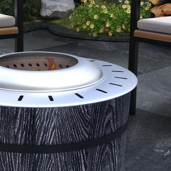 English Elm Outsunny Barrel Wood Burning Fire Pit Low Smoke Secondary Combustion Backyard Patio Portable Black W2225P174293