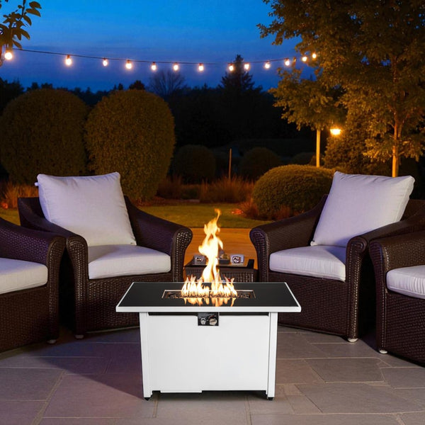 English Elm 43" Metal Rectangular Fire Pit Table — 50,000 BTU Propane Heater, Powder-Coated Steel, Hidden Tank Compartment B120P373114