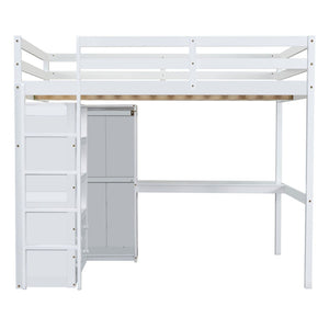 English Elm Wood Full Loft Bed with Integrated Wardrobe Desk Shelving and Drawers for Teen Rooms White GX000466AAK-1