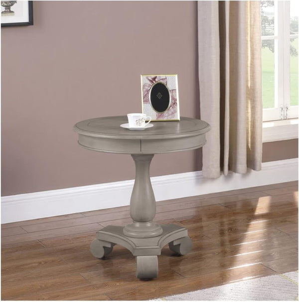 English Elm Transitional Antique Gray Pedestal Round End Table Ornate Wood Sofa Accent B011P423333