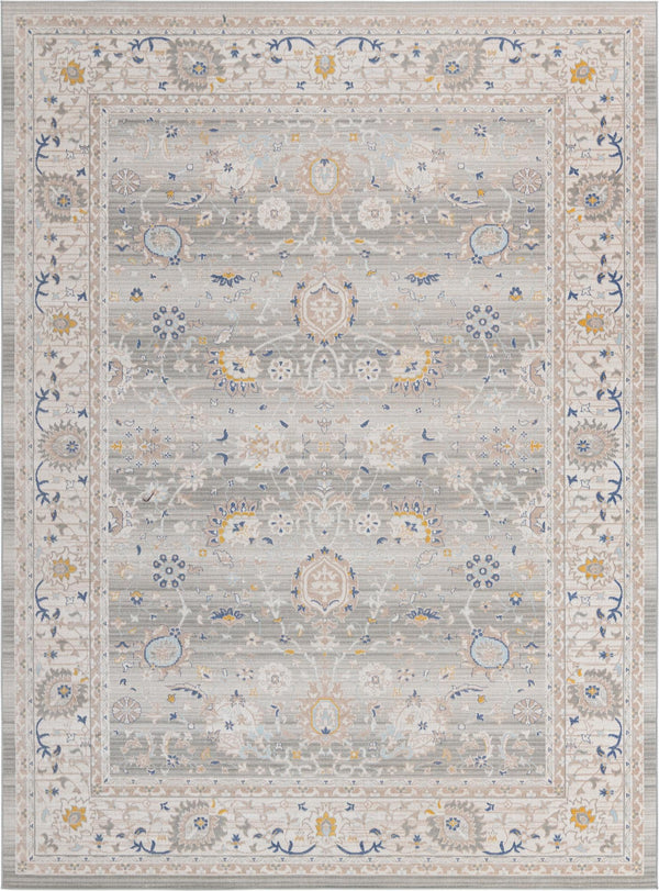 Unique Loom Whitney Bordeaux Machine Made Floral / Botanical Rug Cloud Gray, Blue/Gold/Ivory/Light Blue 9' 0" x 12' 0"