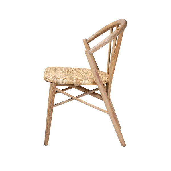 English Elm Mid-century Modern Solid Wood Woven Rattan Dining Chair for Organic Warm Interiors B2750P420363