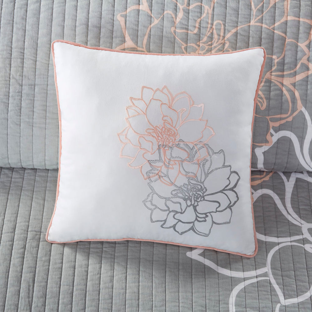 JLA Home Madison Park - 6 Piece Printed Cotton Quilt Set Madison Park Lola – Reversible Floral & Solid Design, OEKO-TEX Certified, Breathable Elegance 90 L x 90 W x 0.25H MP13-6834