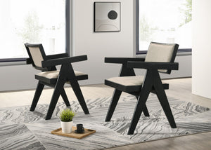 English Elm Jacopo Solid Wood Dining Arm Chairs with Beige Upholstered Seat for Modern B2749P413300