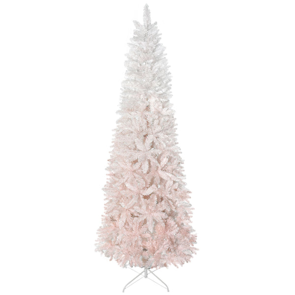 English Elm Homcom 6' Slim Pencil Fir Artificial Christmas Tree In Pink & White – Realistic, Easy Setup, Space-Saving! W2225P229613