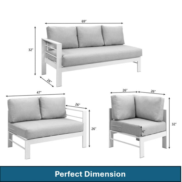 English Elm 4-piece Aluminum Modular Outdoor Sectional Set Seats 7 with Cushions and Wpc Table B082S00081