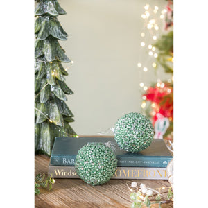 English Elm D3.9" Beaded Flocked Christmas Ball Ornaments Set of 6 Textured Holiday Tree Accents W2078P257514