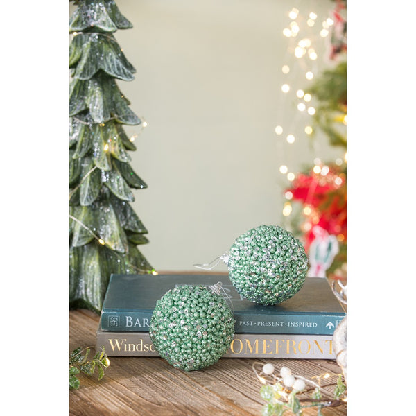 English Elm D3.9" Beaded Flocked Christmas Ball Ornaments Set of 6 Textured Holiday Tree Accents W2078P257514