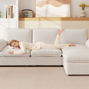 English Elm Cloud Sectional Sofa with Movable Chaise Soft Chenille Upholstery for Modern Living Rooms Beige W1359S00062
