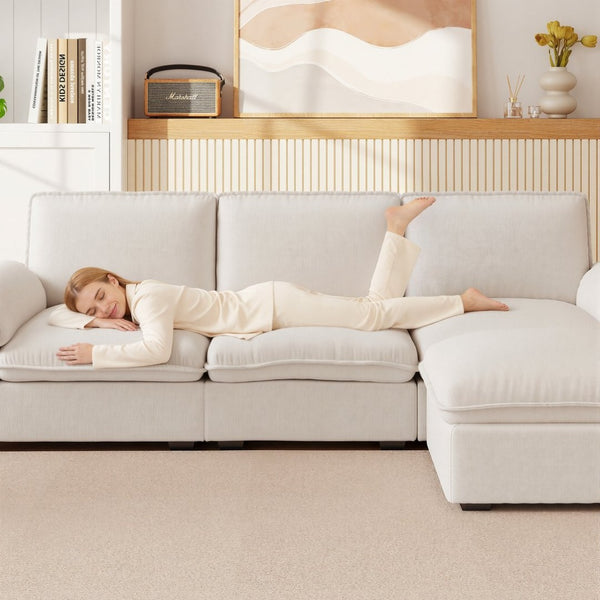 English Elm Cloud Sectional Sofa with Movable Chaise Soft Chenille Upholstery for Modern Living Rooms Beige W1359S00062