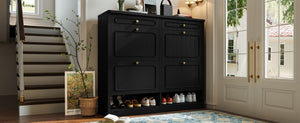 English Elm Wooden Farmhouse Entryway Shoe Cabinet with Six Drawers for Organized Hallway Storage Black W1580P402824