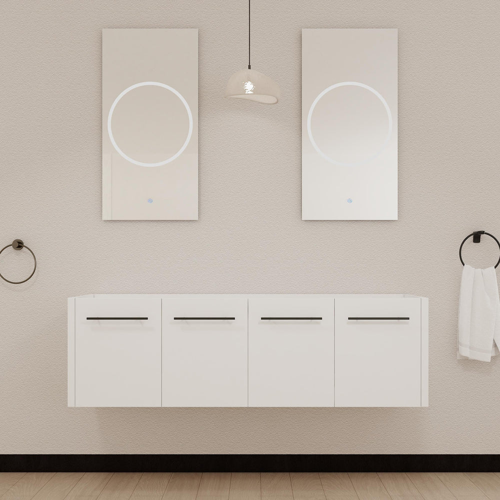English Elm 60 Inch Wall-mounted Bathroom Vanity Cabinet with Soft-Close Doors, Eco Plywood, Scratch & Water-Resistant Finish Glossy White W999P208036
