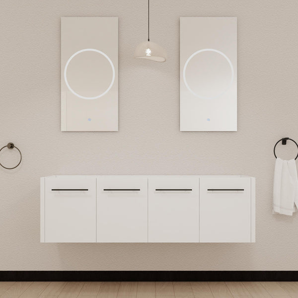 English Elm 60 Inch Wall-mounted Bathroom Vanity Cabinet with Soft-Close Doors, Eco Plywood, Scratch & Water-Resistant Finish Glossy White W999P208036