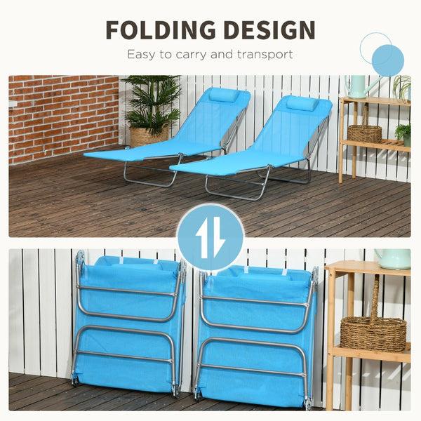 English Elm Outsunny Folding Mesh Outdoor Chaise Lounge Set of 2 with Reclining Back and Headrest W2225P174373