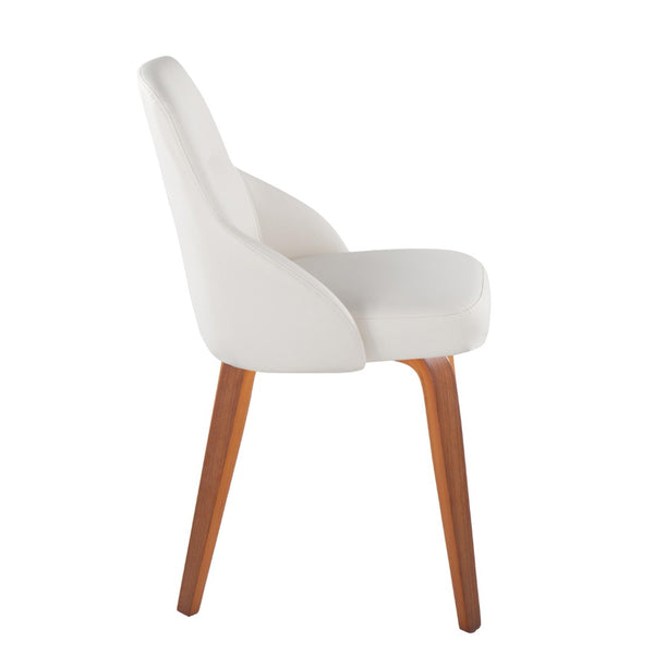 English Elm Chair Set of 2 Bentwood Walnut Legs White Faux Leather Mid-century Dining Seating B202S02124