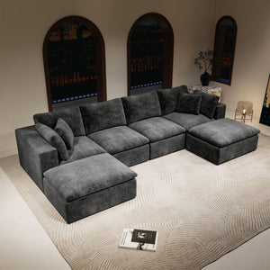 English Elm 137.8*68.9"modular Sectional Sofa Five Piece Corduroy Upholstered Set for Living Rooms Grey W3819S00131