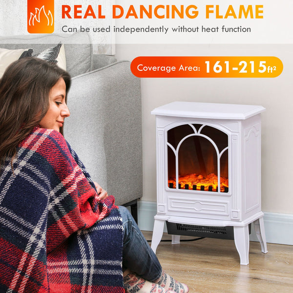 English Elm Homcom 22" Electric Fireplace Stove With Realistic Flame, Adjustable Heat & Safety Features In White W2225P249860