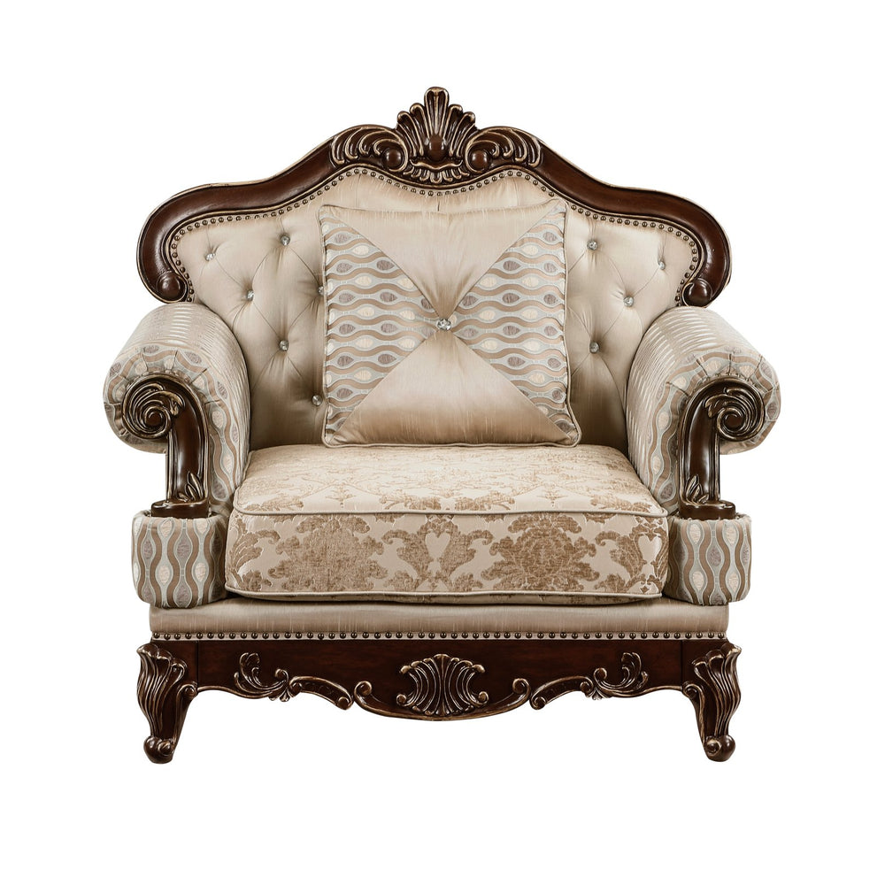 English Elm Formal Balthasar Traditional Luxury Chair Cherry Finish with Gold Tipping, Chenille Upholstery, Tufted Pillow B011P290786