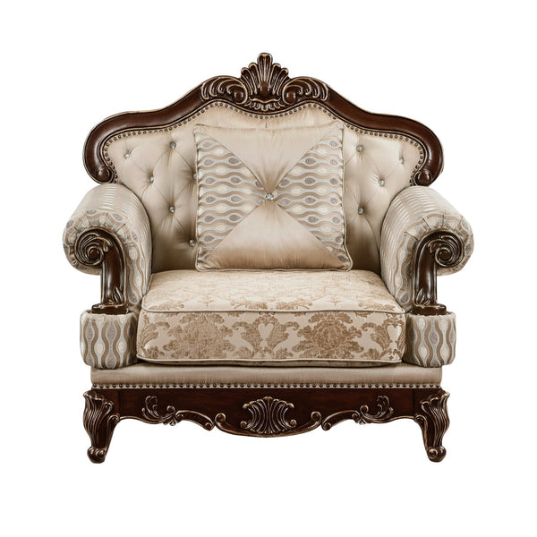 English Elm Formal Balthasar Traditional Luxury Chair Cherry Finish with Gold Tipping, Chenille Upholstery, Tufted Pillow B011P290786