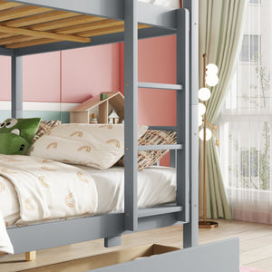 English Elm Full Full Over Full Bunk Bed In Grey With 2 Storage Drawers, Ladder & Safety Guardrails – Versatile Design! W504S00194
