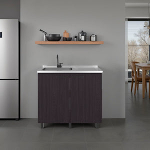 English Elm Napoles Freestanding Stainless Steel Utility Sink with Deep Basin for Laundry Rooms Black + Dark Walnut B200S00455