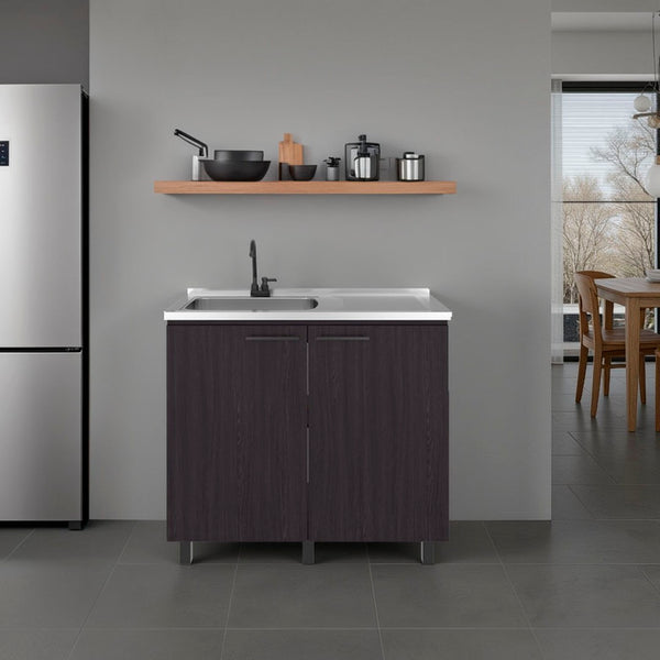 English Elm Napoles Freestanding Stainless Steel Utility Sink with Deep Basin for Laundry Rooms Black + Dark Walnut B200S00455