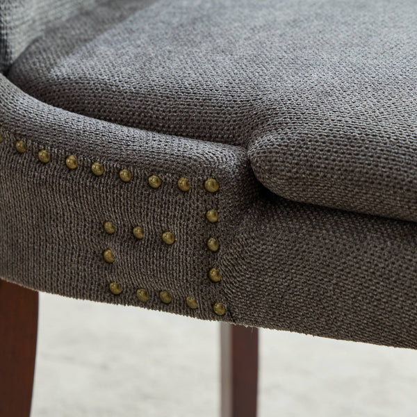 English Elm Modern Dining Chairs Set of 2 with Double-Layer Cushioned Chenille Upholstery, Curved Solid Wood Legs Gray W1143P207920