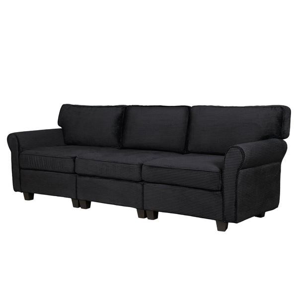 English Elm 94" Corduroy Three Seater Sofa Deep Cushioned Solid Wood Frame Modern Living Room Couch Black W2715S00008