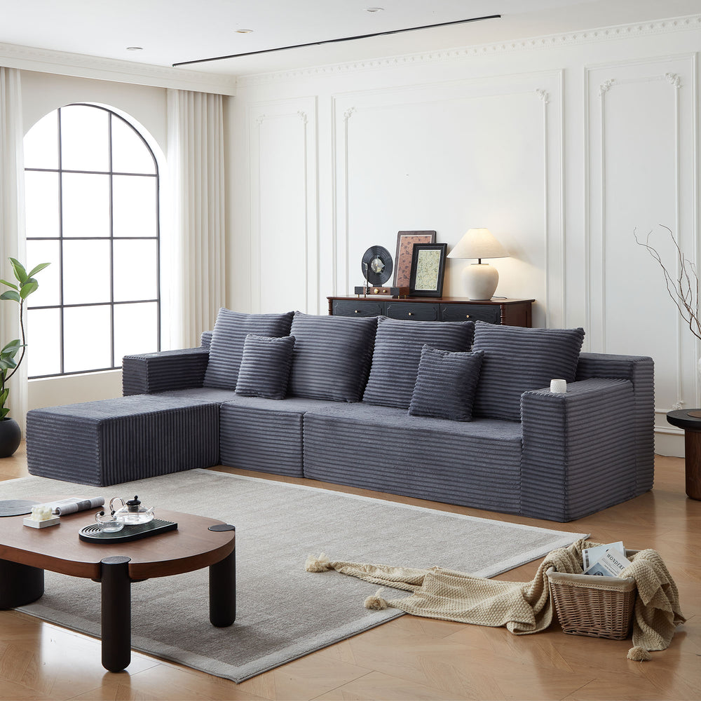 English Elm Deep Seat Corduroy Modular Cloud Couch - Oversized Comfort, Cup Holders & No Assembly Needed! W848S00052