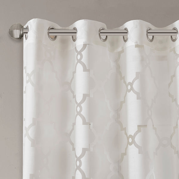 JLA Home Madison Park - Fretwork Burnout Sheer Panel with Grommet Top for Soft Light Diffusion and Layering Elegance White MP40-3773