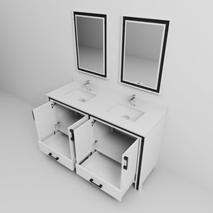 English Elm White Double Bath Vanity 60 in W x 22 in D with White Quartz Countertop, Chrome Faucet & Mirrors B2731S01126