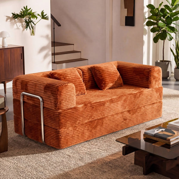 English Elm 78.7-inch Corduroy Sleeper Sofa with Fold-flat Design for Apartment Family Rooms W3108P404510