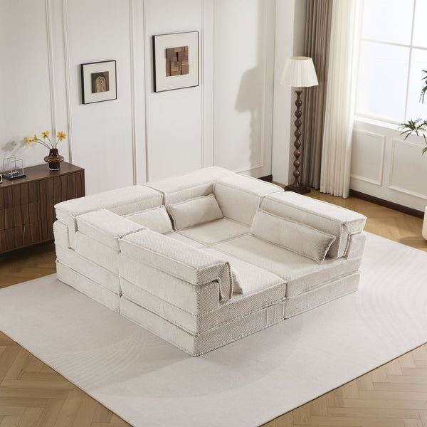 English Elm Compression Modular Sofa Bed - Soft Fleece 4-Seater, Versatile, No-Assembly, Memory Foam Comfort W3723S00031