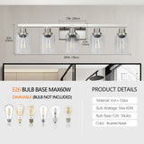 English Elm Modern 5-Light Bathroom Vanity Light Fixture - Brushed Nickel Finish With Clear Glass Shades, Perfect For Bathroom, Vanity, and Dressing Area Lighting (No Bulbs)