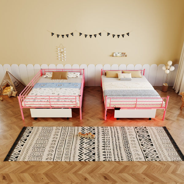 English Elm Bunk Bed Convertible Twin Over Metal Frame with Guardrail for Kids Rooms W3752S00008
