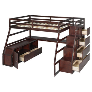 English Elm Full Size Kids Loft Bed with Integrated Desk Seven Drawers and Open Shelving LT000649AAP-2