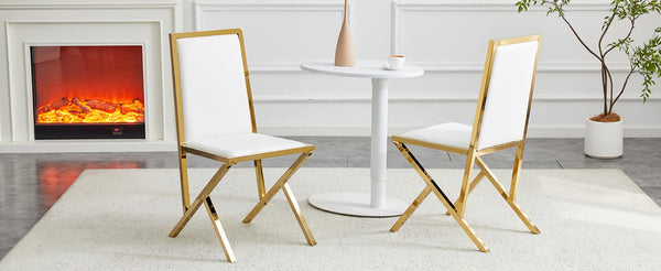 English Elm 2-pack Black Pu Leather Dining Chairs with Angled Silver Metal Legs Modern Set White+Gold W1151P301843