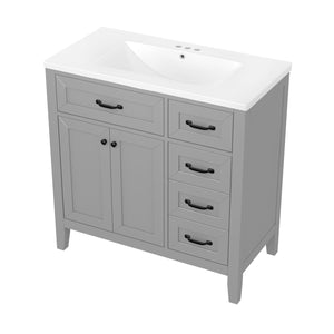 English Elm 36" Stylish Gray Bathroom Vanity With Sink Combo - Durable, Space-Saving Storage Solution For Your Home N725P246491E