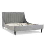 English Elm Aspen Vertical Tufted Modern Headboard Platform Bed Set, Queen, Opal Grey Velvet